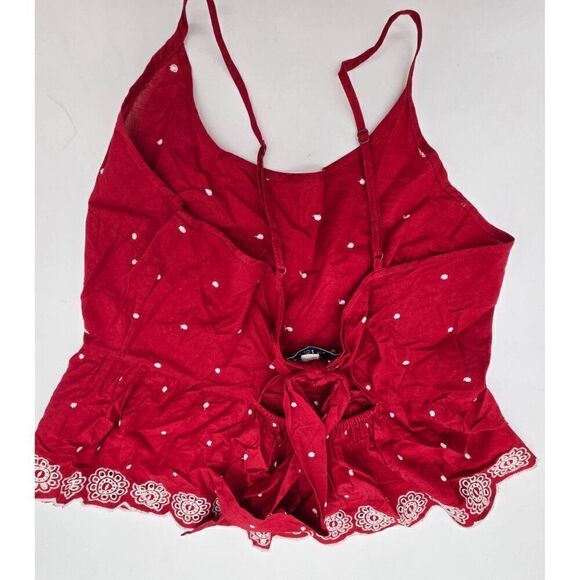 Red Arizona Sleeveless Embroidered Peplum Baby Doll Top With Tie Back - Picture 5 of 5
